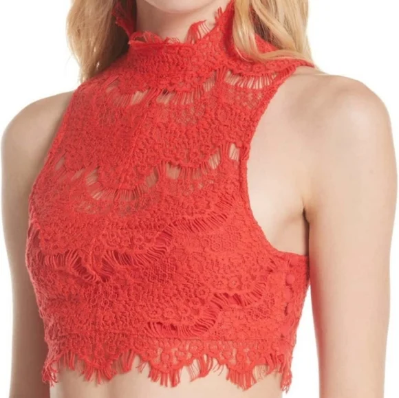 Free People Sabina Ginger Set Crop Top Mini Skirt Lace Red Sizes Sm & Md NWT - Picture 6 of 16